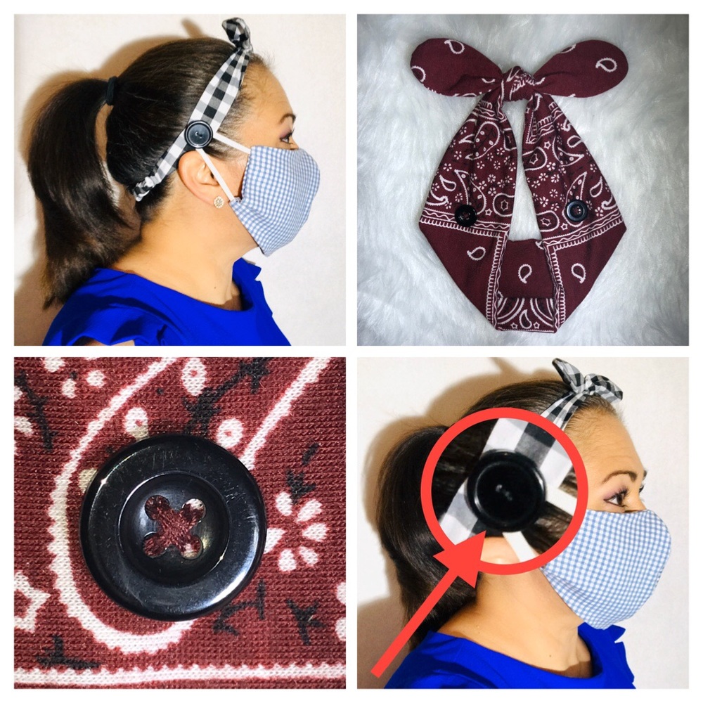 ❤️Deep Red Headband with Buttons for Face Masks!❤️